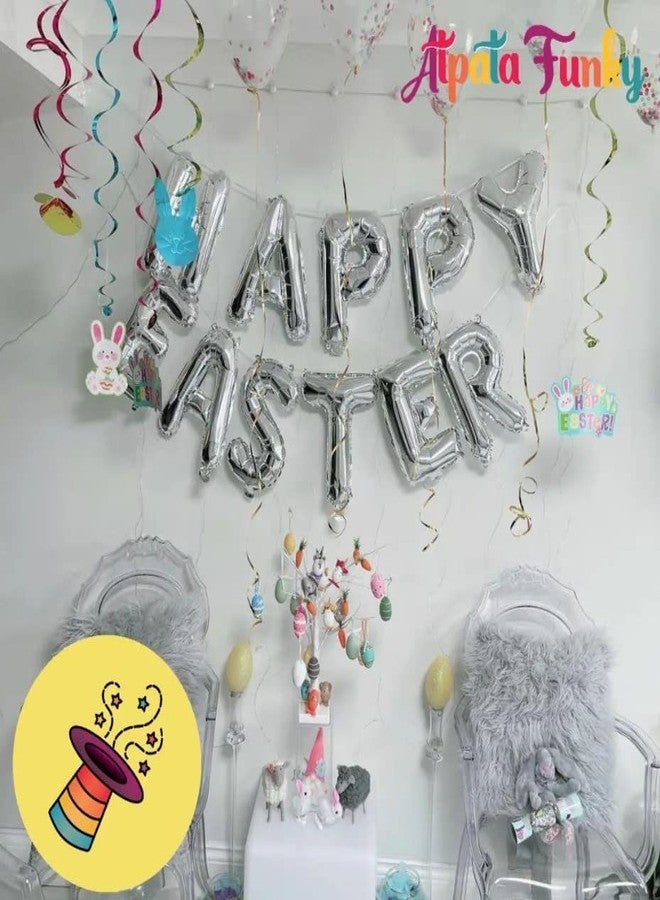 Atpata Funky HAPPY EASTER Text 16 INCH Foil Balloon (Silver) - Image 3